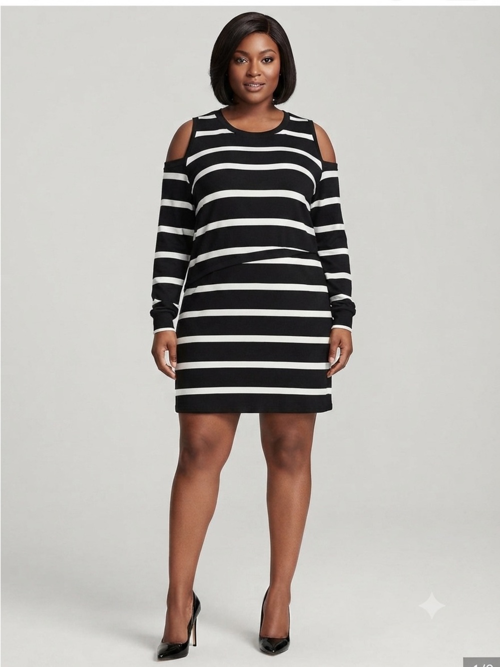 Elie Tahari Black and White Striped Cold Shoulder Sweater Dress